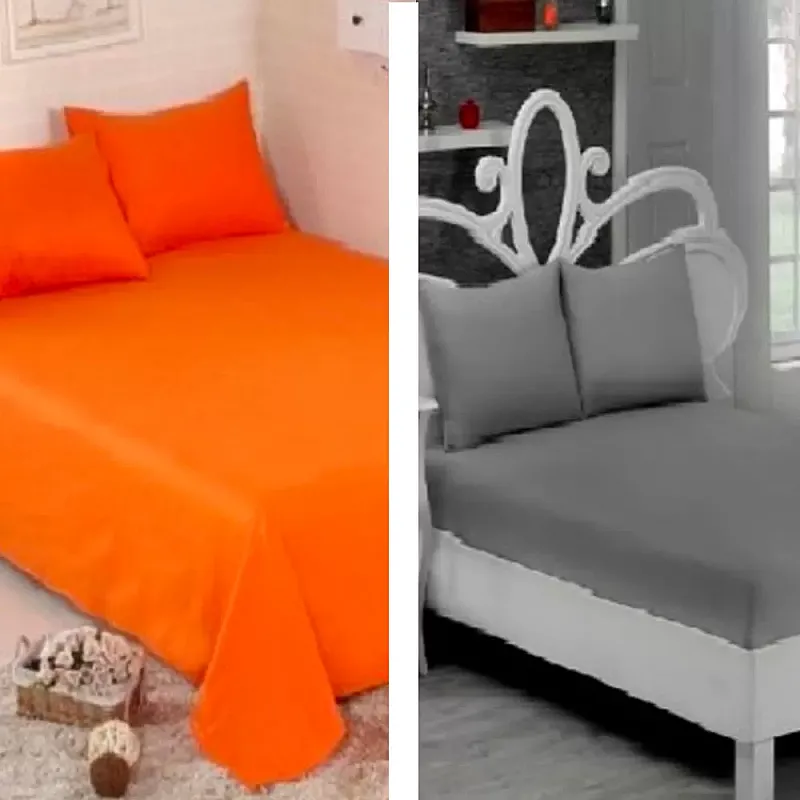 Pachet De 2 Set-Uri De 3 Piese Yuny Mally Home, 100% Bumbac, Cearceaf Pat Dublu Cu Elastic 160X200 Cm Si Doua Fete De Perna 50X70Cm Orange+ Gri - Studiocasa.ro