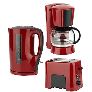 Pachet filtru de cafea , prajitor de paine si cana electrica Studio Casa, Neology, 900 W, 1.5 l, Carafa sticla, Rosu/ Negru
