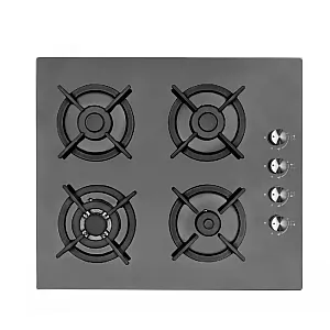 Plita Clasica Gaz, Incorporabila, 4 arzatoare gaz, Studio Casa CRY 4F Venezia, Gratare fonta, , Sticla neagra