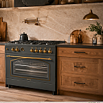 Aragaz rustic 5 arzatoare gaz, Negru, 90 cm, Ravena Antracit Studio Casa,  rotisor, cuptor electric cu ventilatie, Gratare fonta - Studiocasa.ro