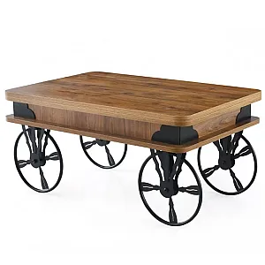 Resigilat Masa modulara Coffee & Dining Marova Wheel Natural Studio Casa, 90 x 60 cm, extinsa 120 x 90 cm, Design industrial