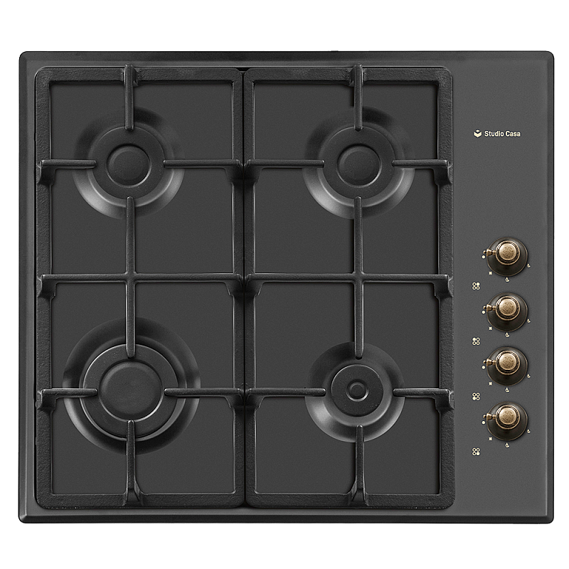 Plita Rustica Gaz, Incorporabila, 4 Arzatoare gaz, Studio Casa Dolce Vita PDV60 Nero, Gratare fonta, Aprindere electrica, Valve de siguranta, Negru - Studiocasa.ro