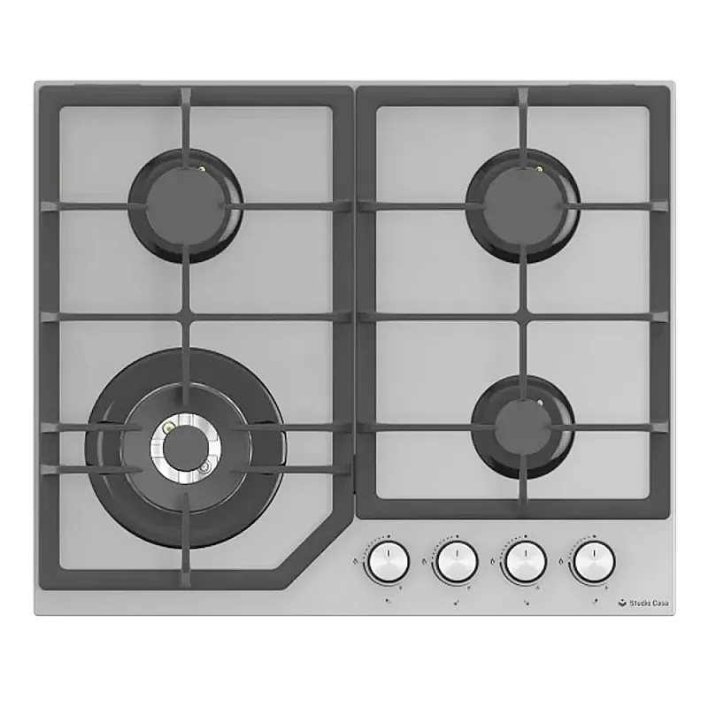 Plita incorporabila Studio Casa PG660 Parma Glass Grey, 4 arzatoare gaz, Wok, 2 gratare fonta, Aprindere electrica, Sticla gri - Studiocasa.ro