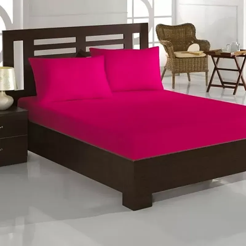 Set 3 Piese Studio Casa, 100% Bumbac, Cearceaf Pat Dublu Cu Elastic Si Doua Fete De Perna, Fucsia, 160X200 Cm - Studiocasa.ro