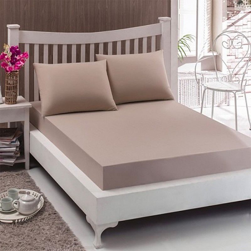 Set 3 Piese Yuny Mally Home, 100% Bumbac, Cearceaf Pat Dublu Cu Elastic 160X200 Cm Si Doua Fete De Perna 50X70Cm, Bej - Studiocasa.ro