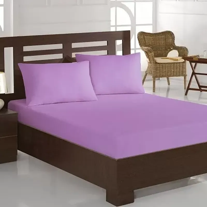 Set 3 Piese Yuny Mally Home, 100% Bumbac, Cearceaf Pat Dublu Cu Elastic 160X200 Cm Si Doua Fete De Perna 50X70Cm, Lila - Studiocasa.ro