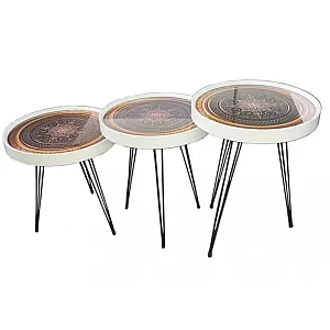 Set 3 masute cafea Cosmos Design Studio Casa, picioare din fier, 53x47x42 x 39 cm, Multicolor