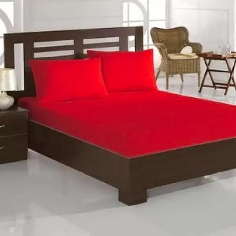 Set 3 piese Studio Casa, 100% bumbac, Cearceaf pat dublu cu elastic si doua fete de perna, Rosu, 160x200 cm - Studiocasa.ro