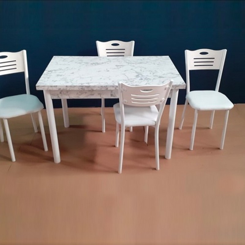 Set Bucatarie/Dining Masa Extensibila Polo Marmo + 4 Scaune Polo Piele Ecologica White