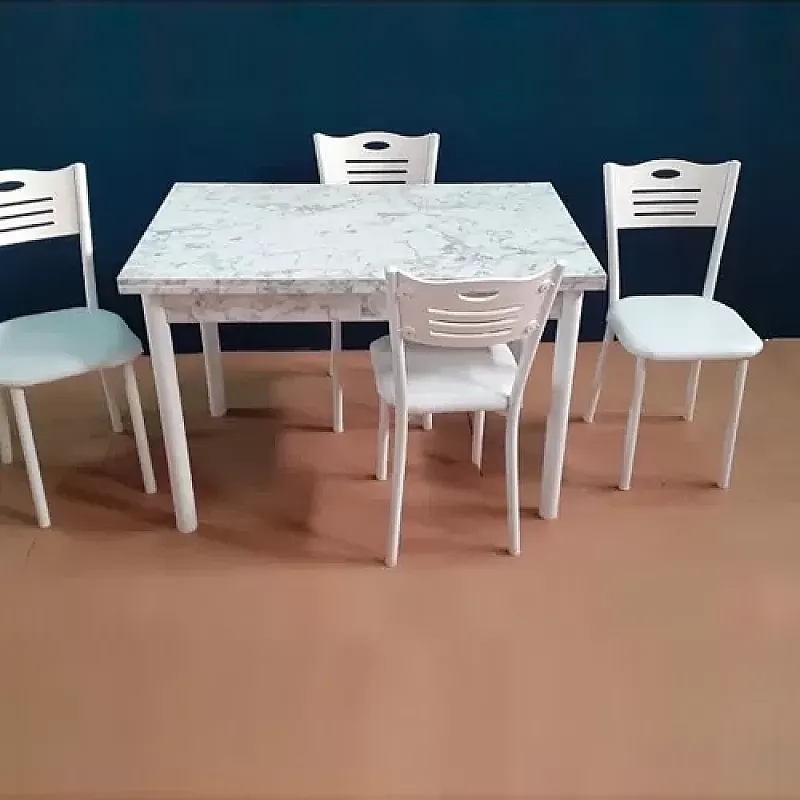 Set Bucatarie/Dining Masa Extensibila Polo Marmo + 4 Scaune Polo Piele Ecologica White - Studiocasa.ro
