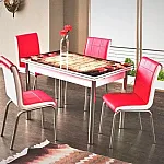 Set Masa Extensibila Bucatarie/Dining , Camili Flower Glass +4 scaune - Studiocasa.ro