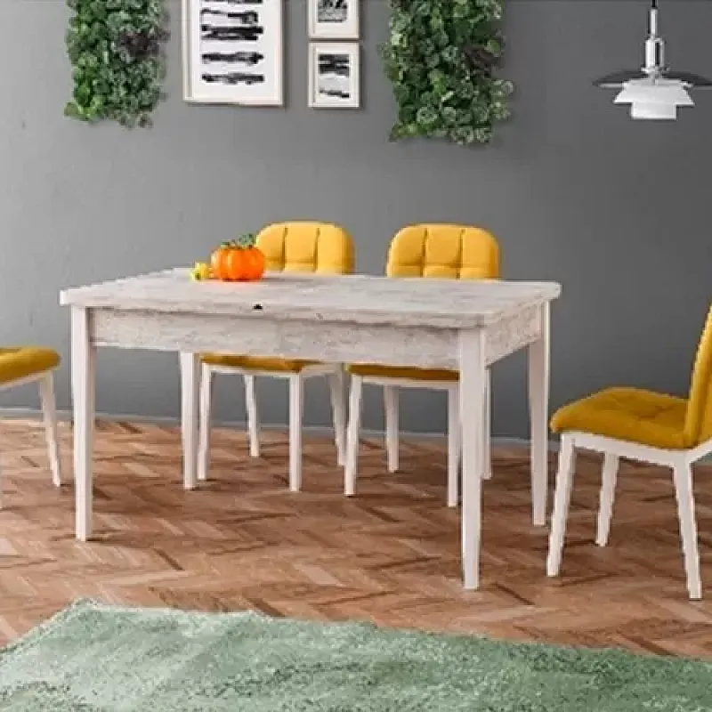 Set Masa Extensibila Kelebek White Vintage +4 Scaune Elite Lux  Tapitate Galben  , Smart Living Studio Casa - Studiocasa.ro
