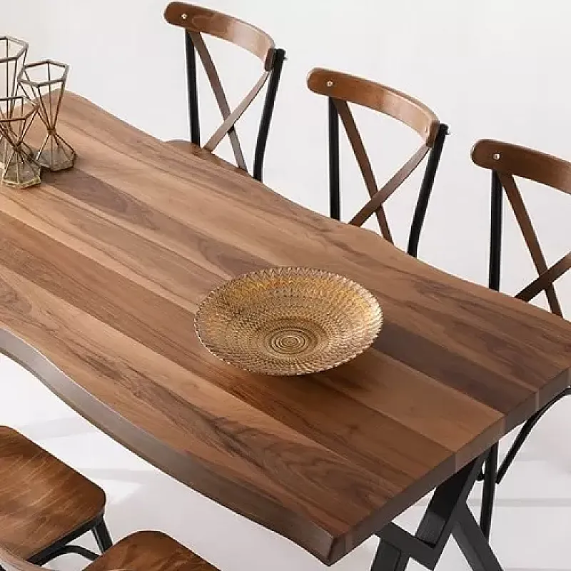 Set Masa Living Ku Design 140 + 4 Scaune Eko Design Lemn Maron - Studiocasa.ro