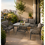 Set 4 piese mobilier de Terasa/Gradina cu perne, Masa, Canapea, Fotolii, 4 locuri, Antracit - Studiocasa.ro
