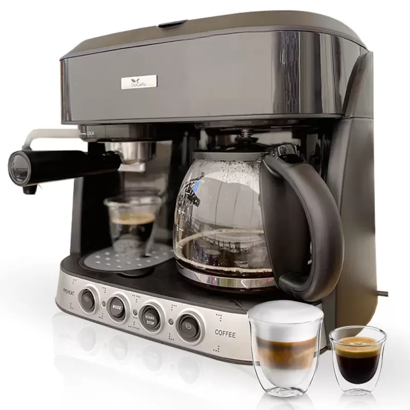 Espressor DelCaffe 3 in 1 Coffe Shot, 15 bari, 1850W, 1.25 l, Functie spumare, Inchidere automata, Negru Espressor DelCaffe 3 in 1 Coffe Shot, 15 bari, 1850W, 1.25 l, Functie spumare, Inchidere automata, Negru - Studiocasa.ro