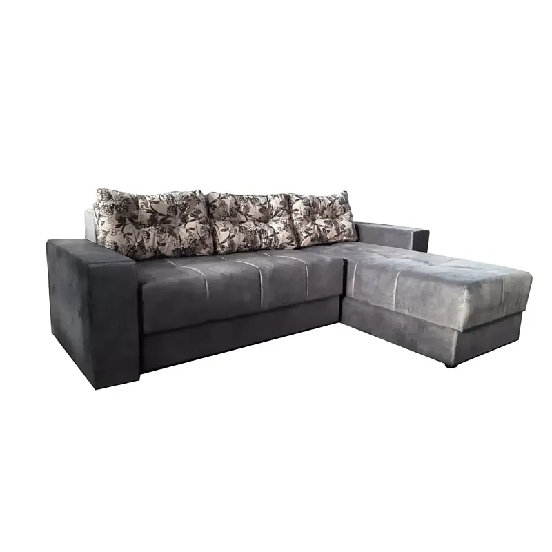 Coltar extensibil SIMONA Studio Casa, cu lada de depozitare, material textil catifelat, 250 x 140 x 77 cm, Gri - Studiocasa.ro