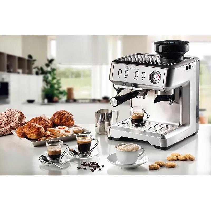 Espressor manual Ariete Cremissima 1313 Metal, 1600w, Rasnita incorporata, Sistem cappuccino, 15 Bar - Studiocasa.ro