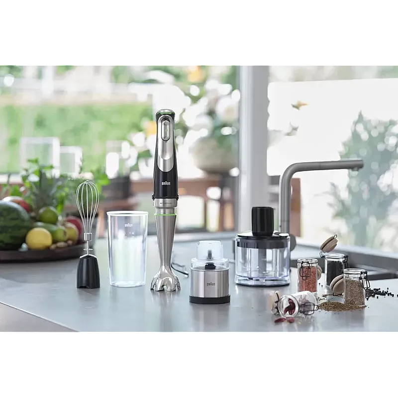 Mixer vertical Braun MQ9138XI, 1200 W, Pahar gradat 0.6 l, Tocator 0.5l, Tel, Rasnita, viteza variabila, Negru - Studiocasa.ro