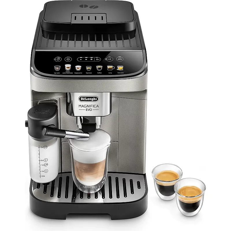 Espressor cafea automat DeLonghi Magnifica Evo ECAM 290.81.TB, Carafa pentru lapte, Sistem LatteCrema, Rasnita cu 13 setari, 1,8l, 15 bar, 1450W, Negru/Argintiu - Studiocasa.ro