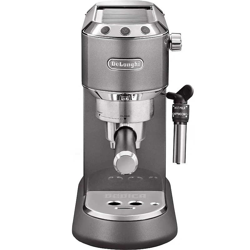 Espressor manual De’Longhi Dedica EC 785.GY, 1300 W, 1.1 L, 15 bari, Tamper si Cana inox Gray - Studiocasa.ro