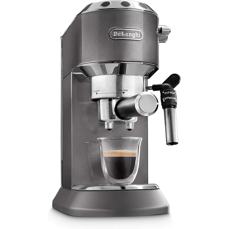 Espressor manual De’Longhi Dedica EC 785.GY, 1300 W, 1.1 L, 15 bari, Tamper si Cana inox Gray - Studiocasa.ro