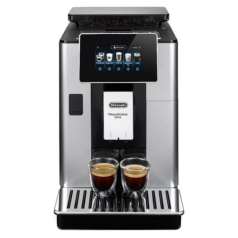 Espressor cafea automat De’Longhi PrimaDonna SOUL ECAM 610.55.SB, Carafa pentru lapte, Sistem LatteCrema, Rasnita cu tehnologie Bean Adapt, Coffee Link App, 1450W, 19 bar,2.2 l, Negru - Argintiu - Studiocasa.ro