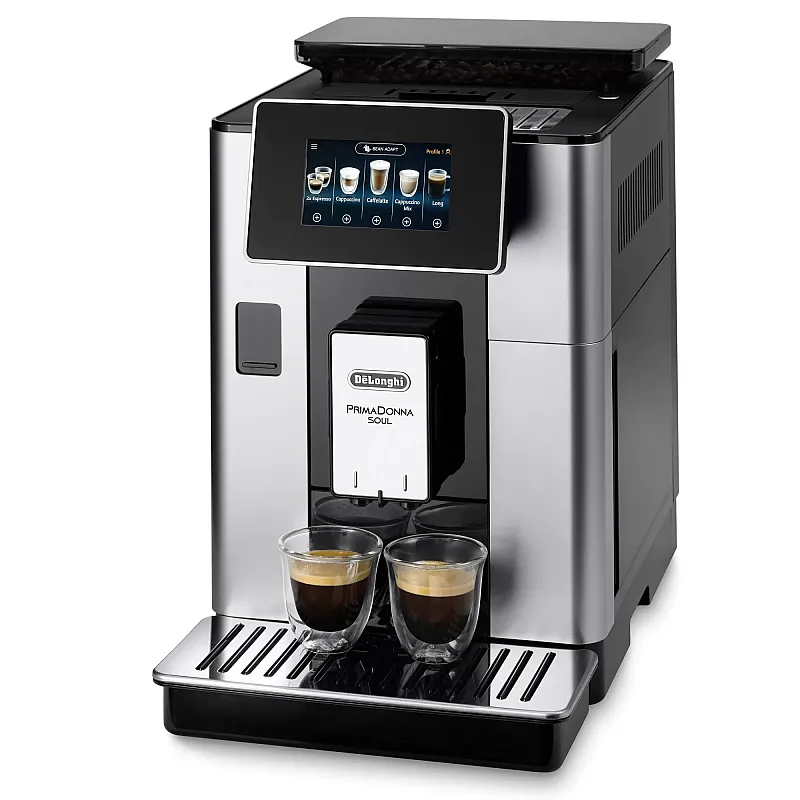 Espressor cafea automat De’Longhi PrimaDonna SOUL ECAM 610.55.SB, Carafa pentru lapte, Sistem LatteCrema, Rasnita cu tehnologie Bean Adapt, Coffee Link App, 1450W, 19 bar,2.2 l, Negru - Argintiu - Studiocasa.ro