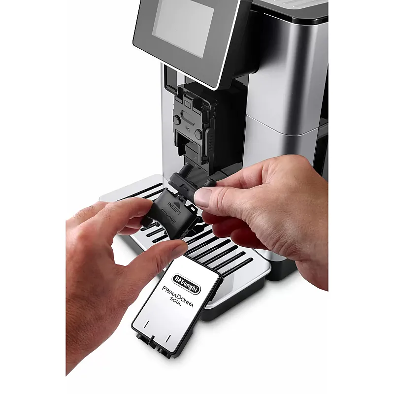 Espressor cafea automat De’Longhi PrimaDonna SOUL ECAM 610.55.SB, Carafa pentru lapte, Sistem LatteCrema, Rasnita cu tehnologie Bean Adapt, Coffee Link App, 1450W, 19 bar,2.2 l, Negru - Argintiu - Studiocasa.ro