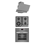 Pachet cuptor electric incorporabil, plita gaz si hota decorativa sticla Terza Modern Parma Glass Grey Studio Casa, 6 functii, Ventilator, Display Touch control, Timer digital, Sticla gri - Studiocasa.ro