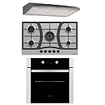 Pachet incorporabil Studio Casa Top 90/60/90 cm, Cuptor electric 60 cm, plita gaz Moon, 5 arzatoare 90 cm si hota clasica 90 cm, Negru / Inox - Studiocasa.ro