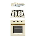 Pachet incorporabil cuptor electric, plita gaz si hota clasica Luna Retro Beige Studio Casa, 52 l, 6 functii, gratare fonta, 483 mc/h, 2 motoare, Crem - Studiocasa.ro