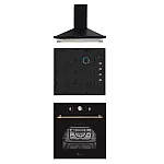 Pachet rustic incorporabil cuptor electric, plita gaz si hota decorativa Dolce Vita Black Studio Casa, Clasa energetica A, 6 functii, Grill, Ventilator, Gratare fonta, 1 motor turbo, Negru - Studiocasa.ro