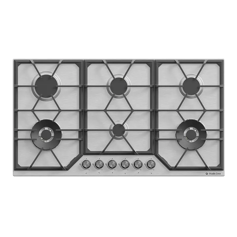 Resigilat Plita incorporabila Studio Casa Ariana Inox, 90 cm, 6 arzatoare gaz, aprindere electrica, gratare fonta, Inox/Negru - Studiocasa.ro