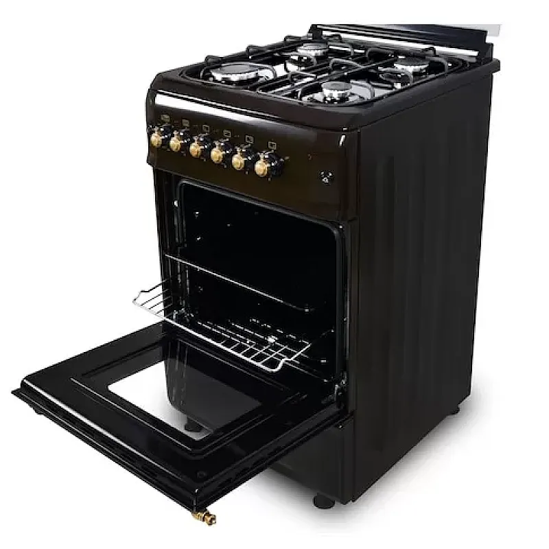 Pachet rustic aragaz si hota telescopica Studio Casa Retro Verona Retro Black , 50/ 55 cm., 4 arzatoare gaz, Cuptor gaz, Aprindere electrica, Gril electric, Negru - Studiocasa.ro