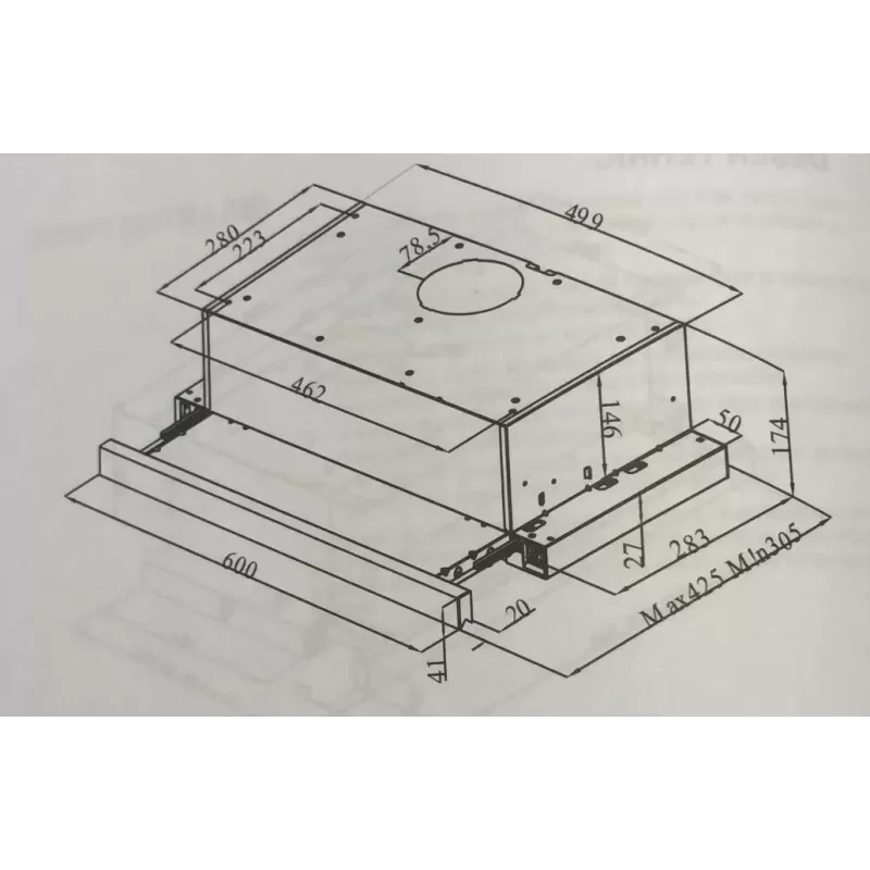 Hota incorporabila  telescopica  Studio Casa Wind Turbo Black, Putere de absorbtie 483 m3/h, Motor Turbo, 60 cm, Negru - Studiocasa.ro