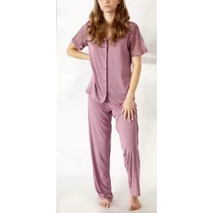 Pijama dama Nicol Da Re, Camille Berry, Bambus, pantaloni lungi, maneca dantela, XL, Roz Pijama dama Nicol Da Re, Camille Berry, Bambus, pantaloni lungi, maneca dantela, XL, Roz