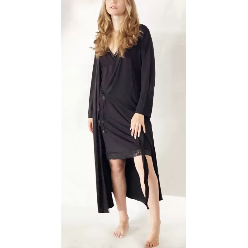 Pijama dama Nicol Da Re, Juliette, Bambus si dantela, camasa de noapte cu halat, S, Negru Pijama dama Nicol Da Re, Juliette, Bambus si dantela, camasa de noapte cu halat, S, Negru - Studiocasa.ro