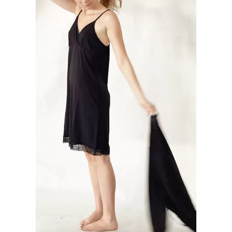 Pijama dama Nicol Da Re, Juliette, Bambus si dantela, camasa de noapte cu halat, S, Negru Pijama dama Nicol Da Re, Juliette, Bambus si dantela, camasa de noapte cu halat, S, Negru - Studiocasa.ro