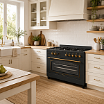 Aragaz rustic 5 arzatoare gaz, Negru, 90 cm, Ravena Antracit Studio Casa,  rotisor, cuptor electric cu ventilatie, Gratare fonta - Studiocasa.ro