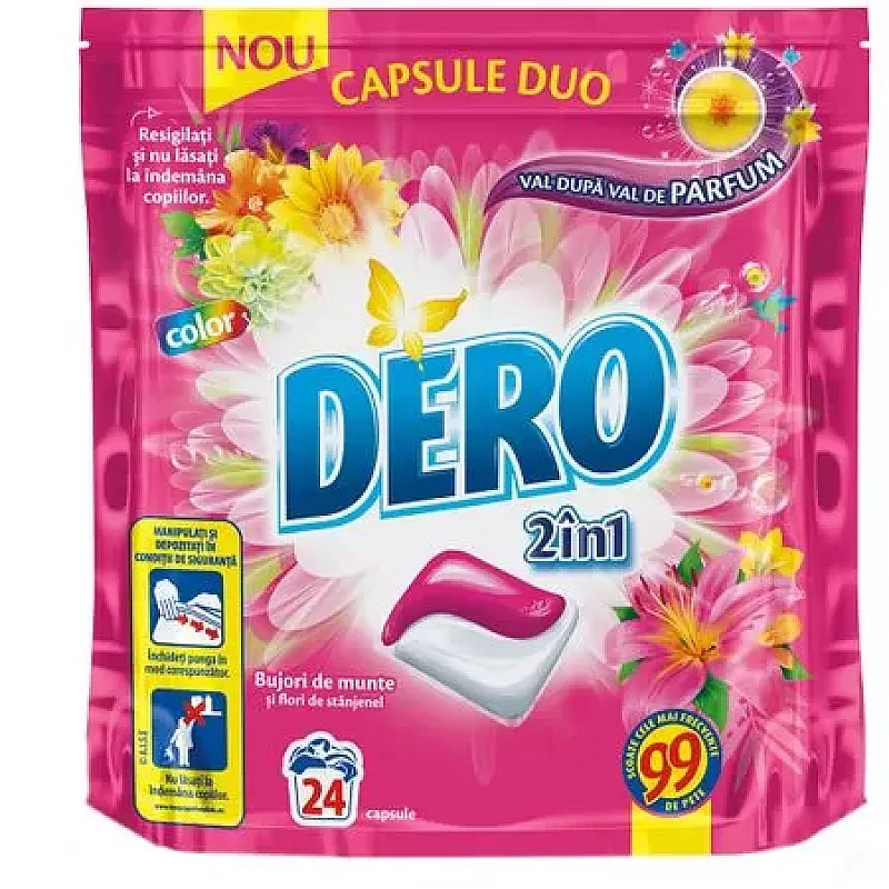 Detergent rufe capsule automat Dero, Duo Caps Bujor de Munte, 24 spalari - Studiocasa.ro