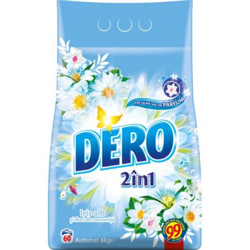Detergent rufe pudra automat Dero 2in1, Iris Alb, 6kg