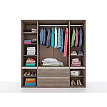 Dormitor set: Pat 169.5x213x101 cm, Dulap cu oglinda si LED 200x53x211 cm, Noptiere 45x36x41 cm, Comoda 70x46x74 cm, Culoare stejar - alb - Studiocasa.ro