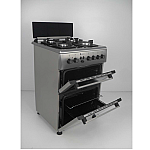 Resigilat Aragaz mixt 4 arzatoare gaz, 2 cuptoare: Cuptor electric + Cuptor gaz, 60x60cm, Studio Casa Duetto FM60/60 cm., Ventilator, Aprindere electrica, Inox/ Sticla neagra - Studiocasa.ro