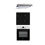 Pachet Incorporabil Lux Fortuna Studio Casa: Cuptor Electric + Plita Inductie + Hota Telescopica , 65 L, Grill, Clasa A, Negru / Inox - Studiocasa.ro