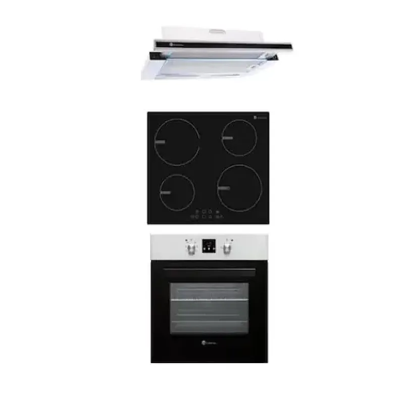 Pachet Incorporabil Lux Fortuna Studio Casa: Cuptor Electric + Plita Inductie + Hota Telescopica , 65 L, Grill, Clasa A, Negru / Inox - Studiocasa.ro