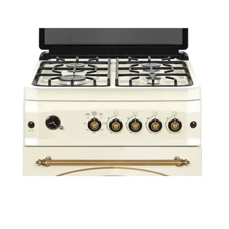 Pachet Aragaz Rustic Studio Casa Sienna Fe60/60G + Hota Onda Beige, Rotisor, Cuptor Pe Gaz, 4 Arzatoare Gaz, Grill Gaz, Ventilator, Gratare Fonta, 60 Cm, Culoare Crem - Studiocasa.ro
