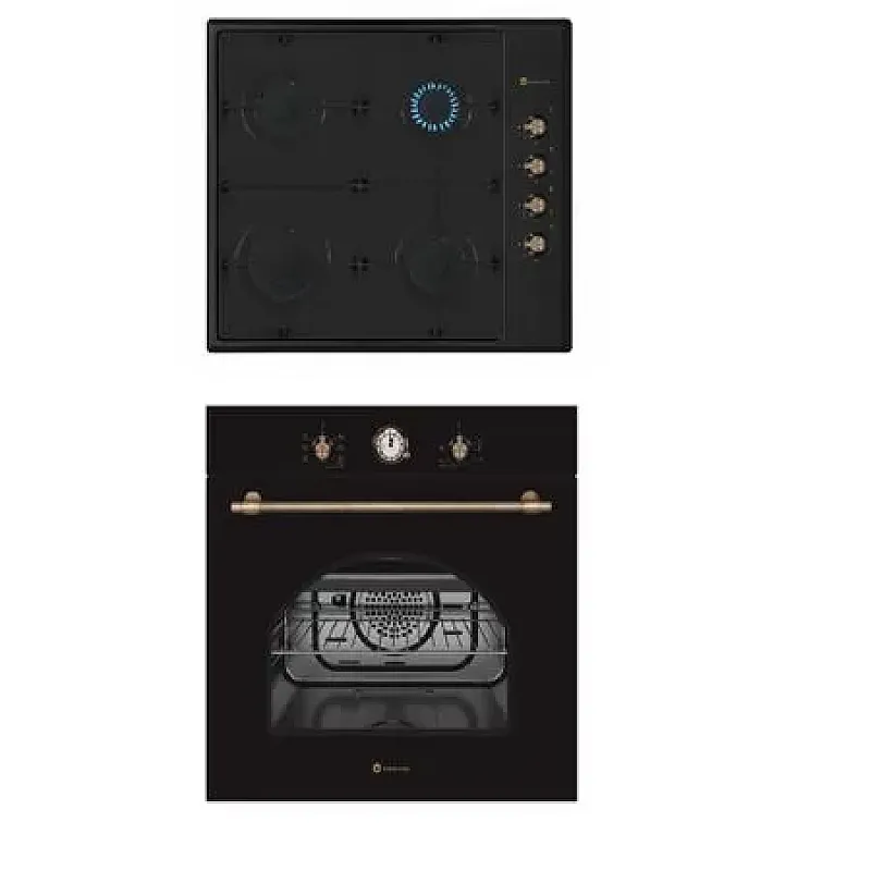 Pachet rustic incorporabil Dolce Vita Nero  cuptor electric  si plita gaz, Studio Casa, Clasa energetica A, 6 functii,  Grill, Ventilator, Gratare fonta, Negru - Studiocasa.ro