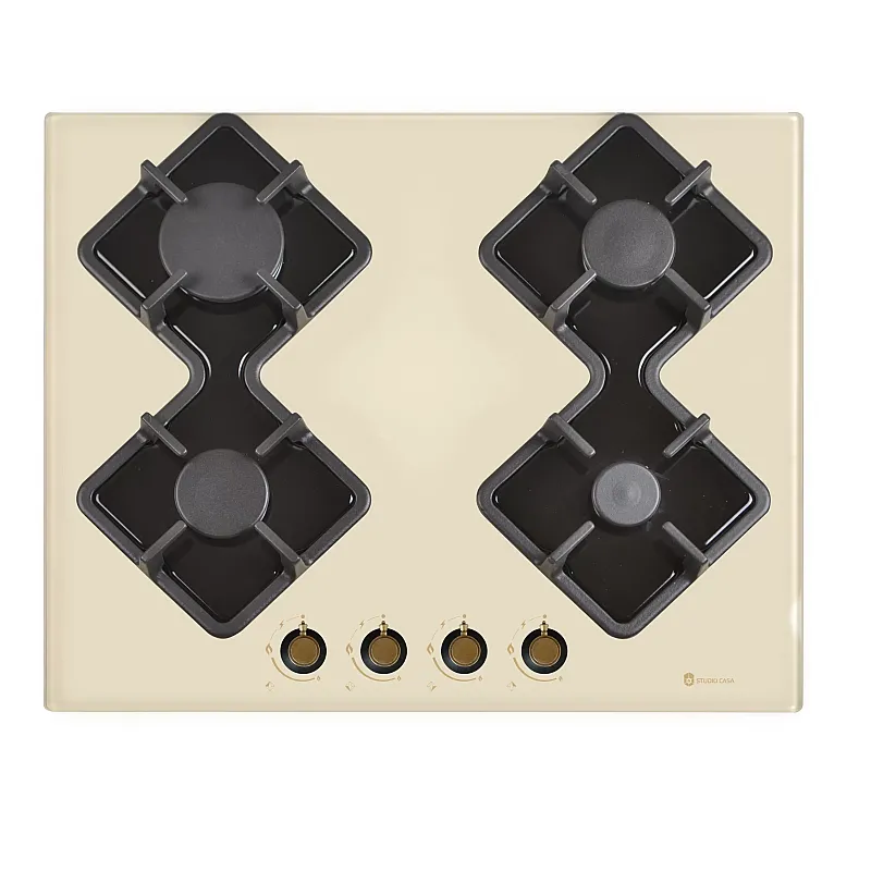 Plita Rustica Gaz, Incorporabila, 4 Arzatoare, Studio Casa Parma PG660 Glass Beige, 2 Gratare Fonta - Studiocasa.ro