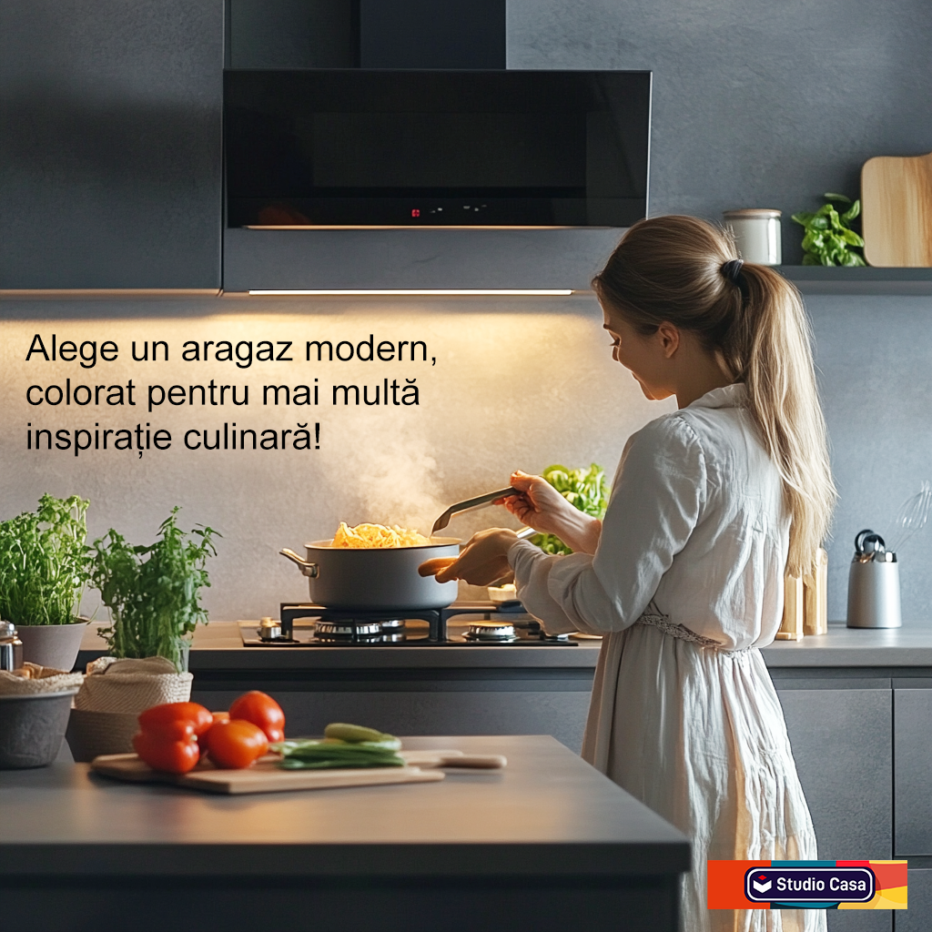 femeie gateste cu spatele in bucatarie cu aragaz negru 