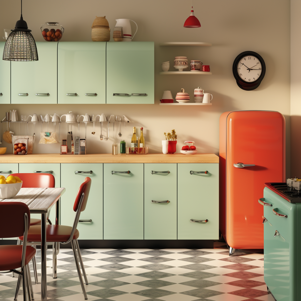 bucatarie retro cu mobilier vernil